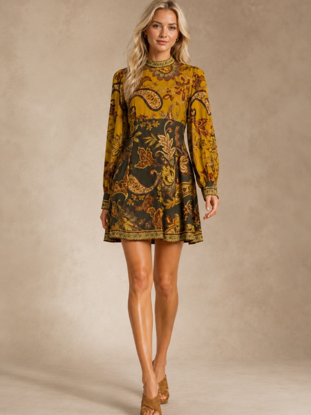 Antonio Melani Ellery Paisley Mock Neck Long Sleeve Dress Sz 0 NWT